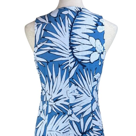 Talbots Vintage Blue Botanical Linen Cotton Sleeveless Fit & Flare Midi Dress - Picture 8 of 10